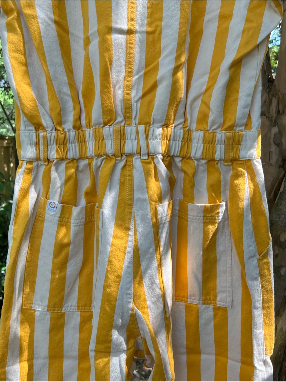 Big Bud Press Golden Yellow Stripe Short Sleeve Jumpsuit Size L - Picture 9 of 9